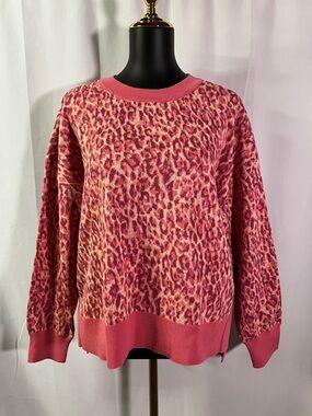 Time and Tru Pink Animal Print Long Sleeve Crew Neck Sweater
